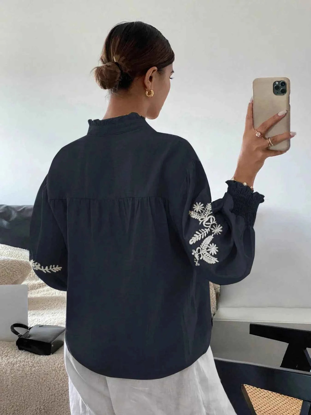 Embroidered Lantern Sleeve Blouse e1df17d13dbc4d9ca6ce9efa15baadc9-Max-Origin