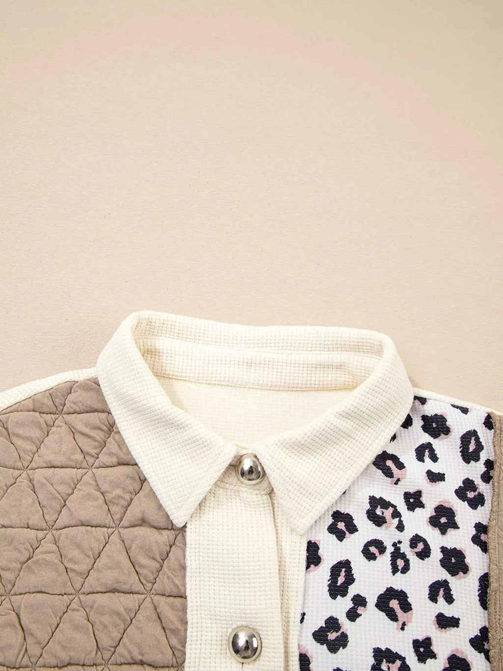 Leopard Waffle Quilted Patchwork Button Front Jacket e1fb82d0671649e1927b7ba8eb32c6e9-Max-Origin