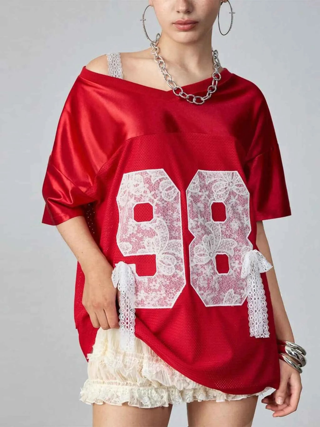 Oversized Number 98 Half Sleeve T-Shirt Deep Red e204872342964ec6bae665dbbe181947-Max-Origin