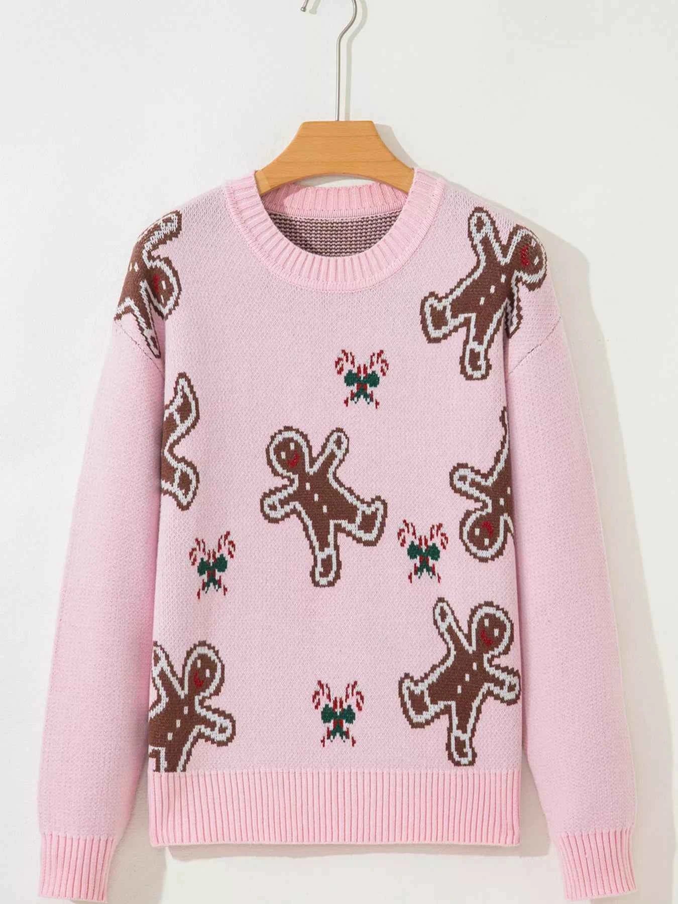 Christmas Ginger Bread Man Round Neck Casual Sweater e211d2e9a77048eca4c3264aa55aa3d8-Max-Origin