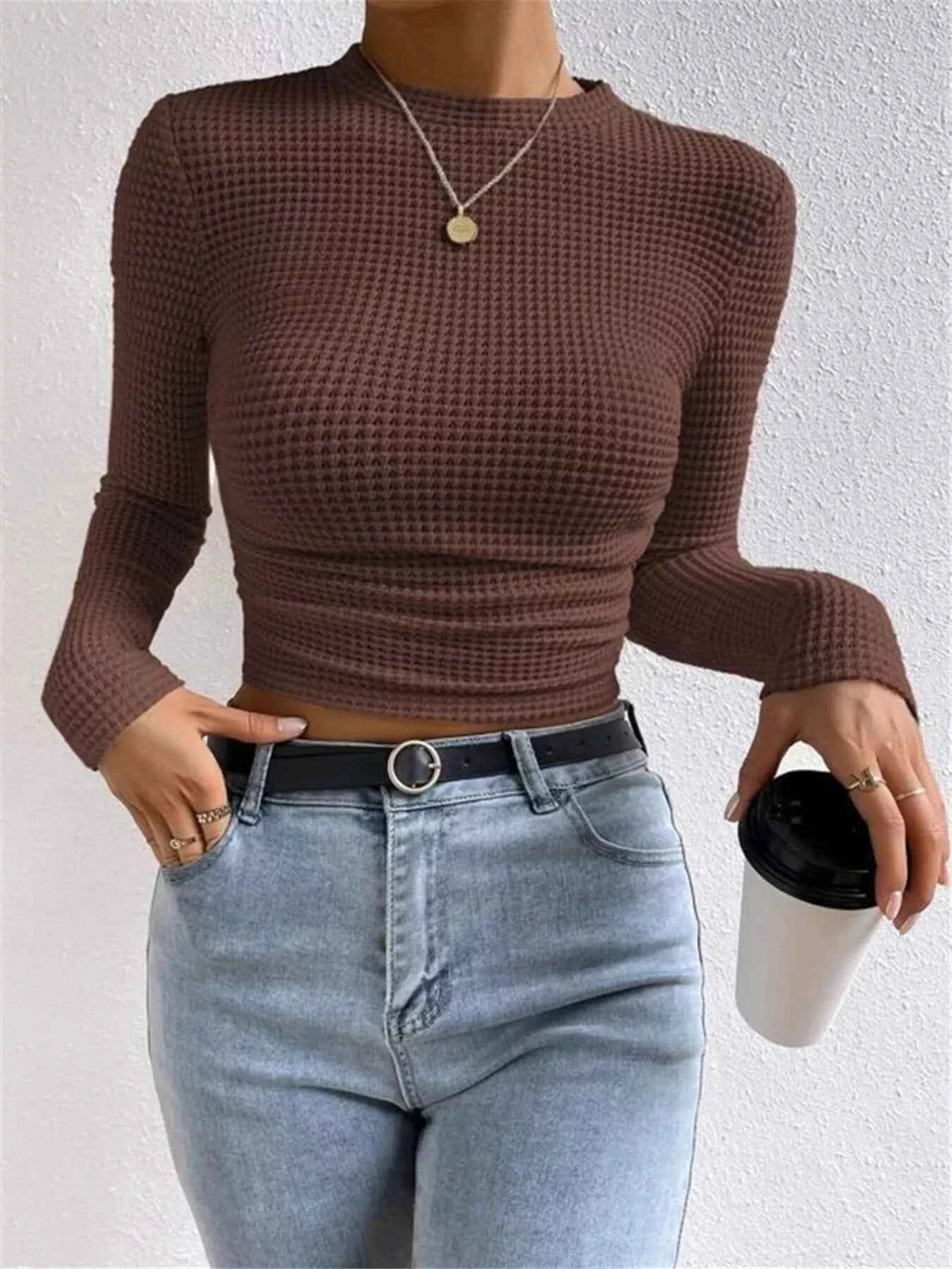 Waffle Knit Long Sleeve T-Shirt e24ee8143ad642ca88d29880802d9318-Max-Origin