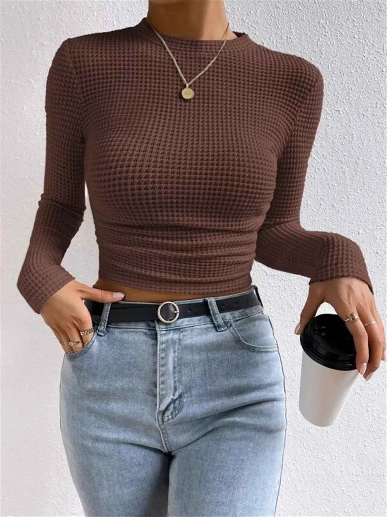 Waffle Knit Long Sleeve T-Shirt e24ee8143ad642ca88d29880802d9318-Max-Origin