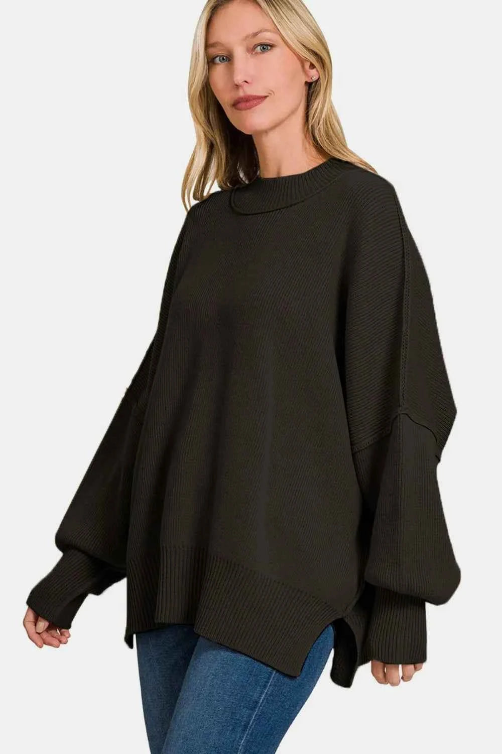Zenana Side Slit Oversize Sweater e296795c-5ecc-4845-8fe7-3131fca1f055-Max