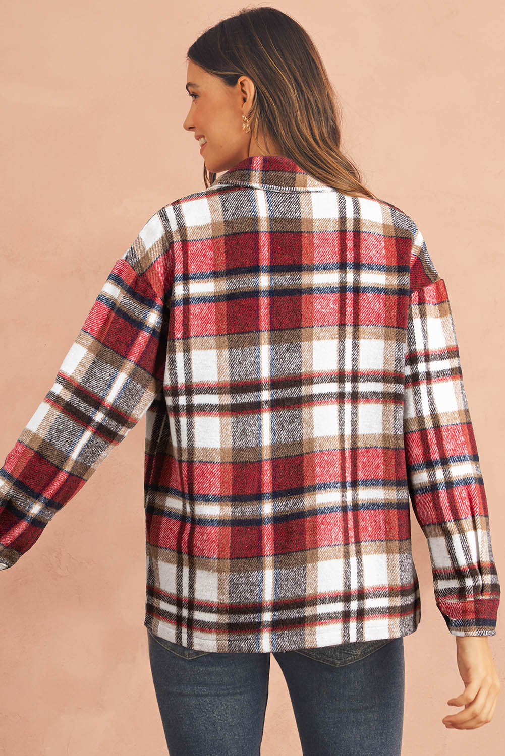 Red Plaid Button Front Pocket Shirt Shacket e29ab455fef2b2ca