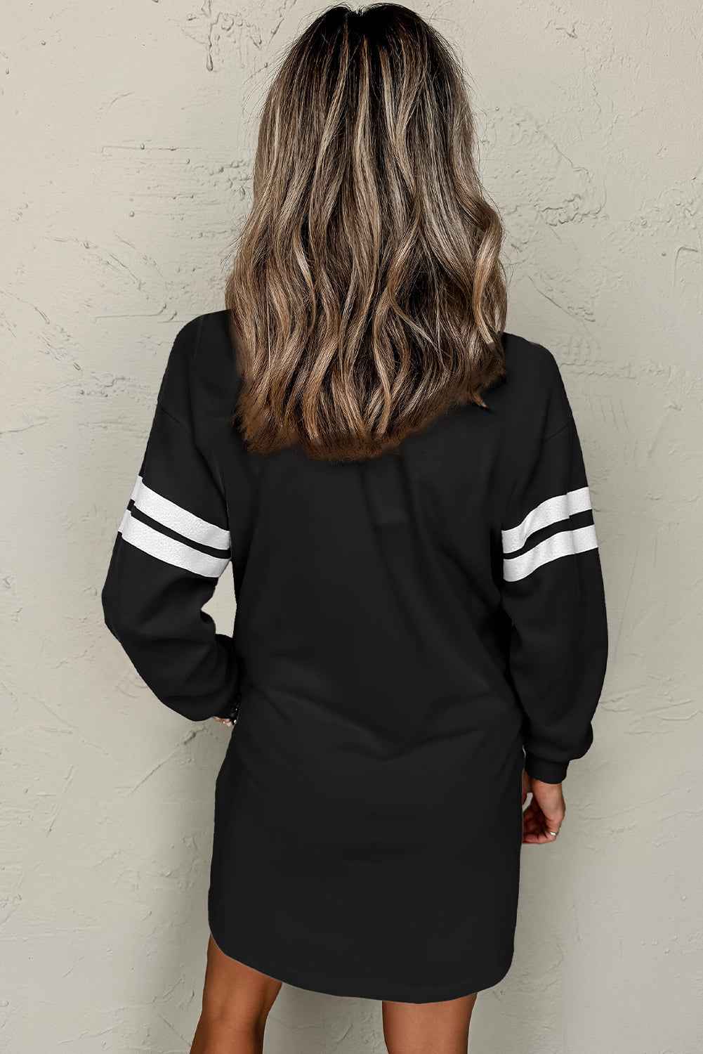 Black Christmas Nutcracker Sequins Patch Varsity Striped Sleeve Sweatshirt Dress e2bf30a80b6aeab4