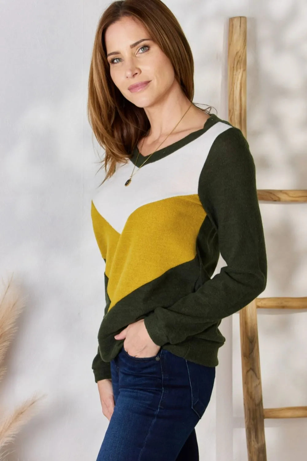Hailey & Co Full Size Colorblock V-Neck Blouse e301f36d-783f-4e91-a520-6fd3337a1d77-Max
