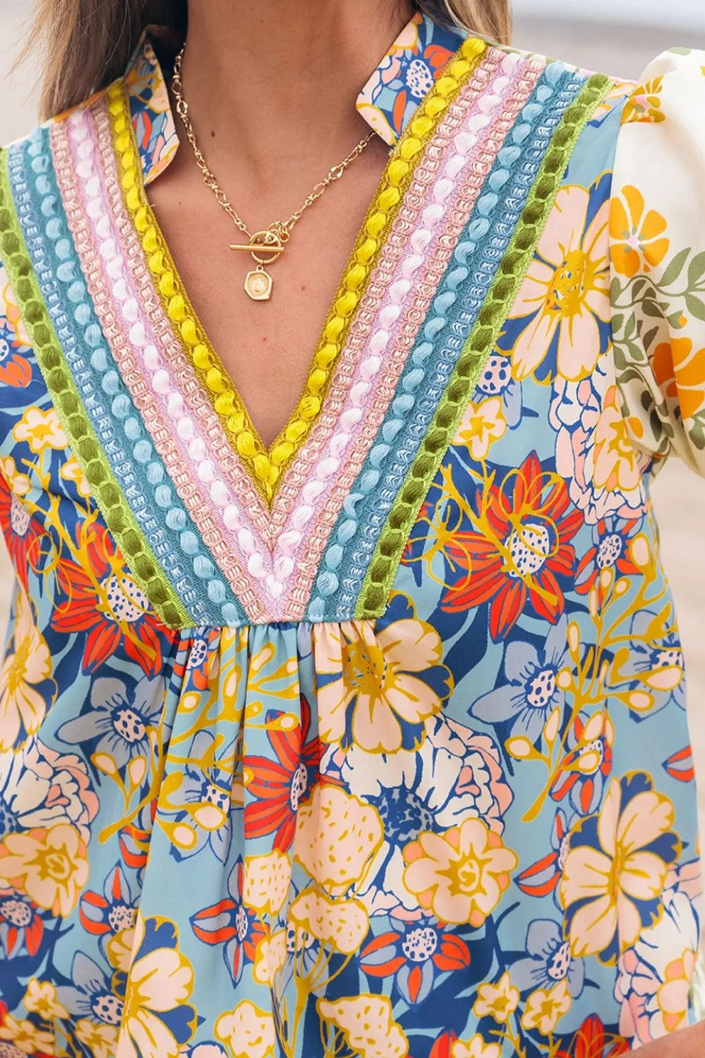 Multicolour Crochet V Neck Half Sleeve Boho Floral Blouse e304a38e-cf1c-4bb2-be50-e244510875f7-Max-Origin