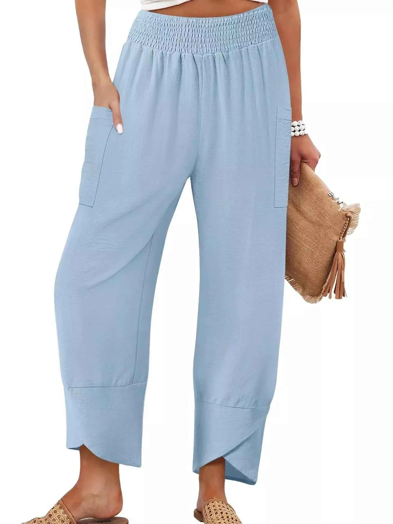 Elastic Waist Pants Light Blue e305cc05-ddc9-4015-b36a-0f719b34b202-Max-Origin