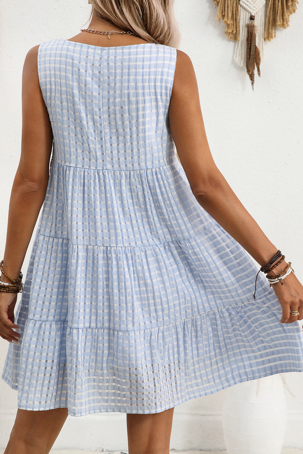 White Gingham High Waist Sleeveless Mini Dress e3352d623e50c7c2