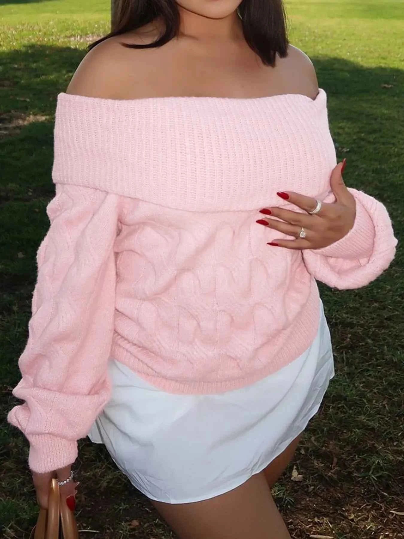 Cable Knit Off-Shoulder Sweater e346f4b29f694f04817e74df61f4d04b-Max-Origin