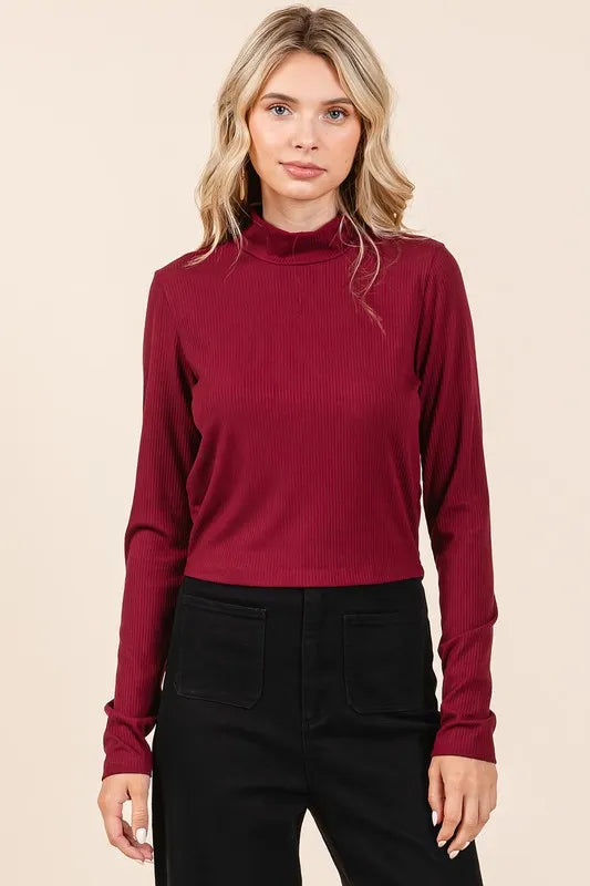 Mittoshop Mock Neck Rib Knit Long Sleeve Crop Top e348b639-6390-4753-a597-150f4520978b-Max