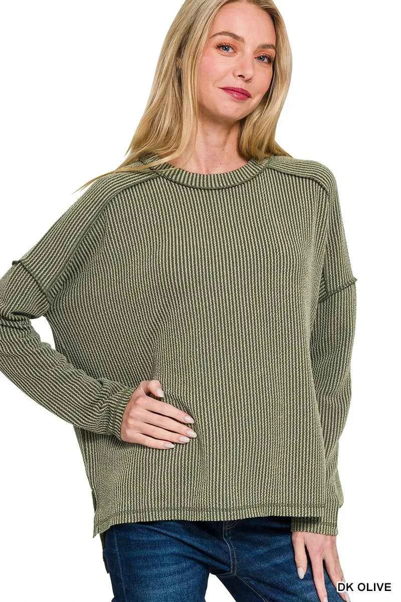 Zenana Full Size Exposed Seam Long Sleeve Corded Rib Knit Top Plus Size DK OLIVE e350f1a72fd341fe8467cbb27c41d13d-Max-Origin