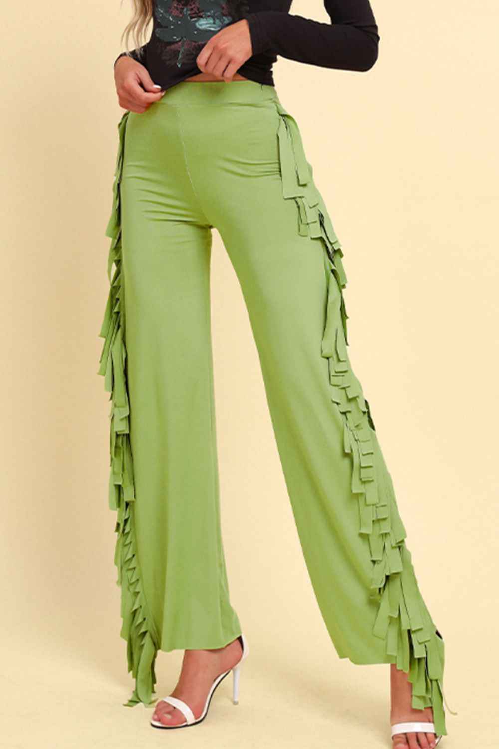 Fringe Trim Wide Leg Pants e368bdc068834447ae501c48162d4ffe-Max