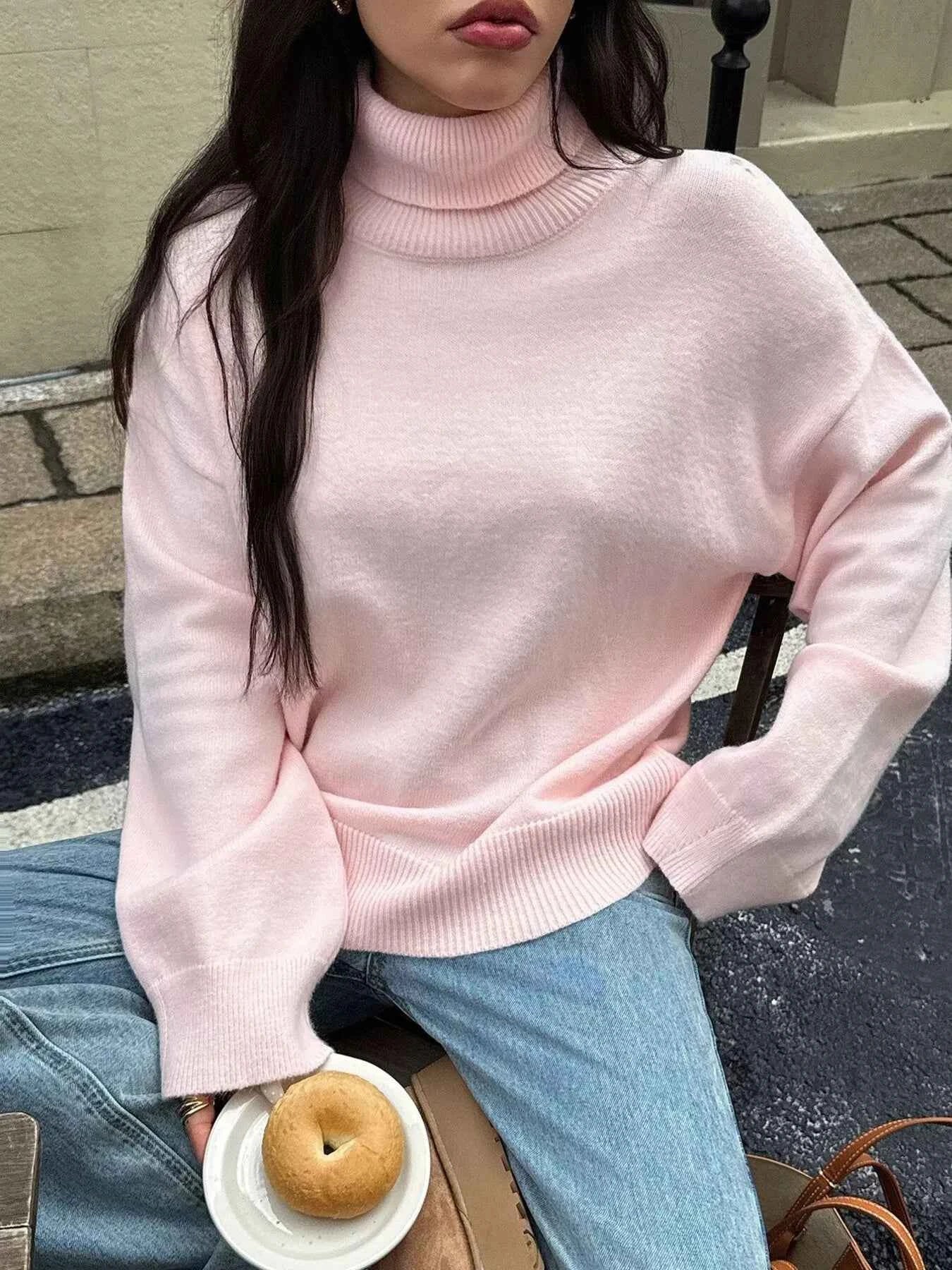 Turtleneck Long Sleeve Sweater Pink e38abd7ec9a84f02bb06f65bc3b1cc35-Max-Origin