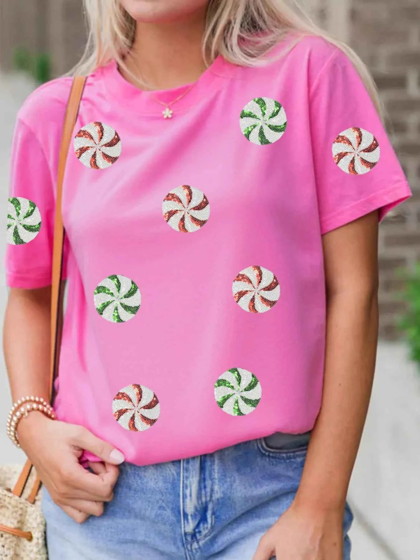 Sequined Candy Swirl Christmas Short Sleeve T Shirt e38d9b47b36c4fb89c9ac2e82a219088-Max-Origin