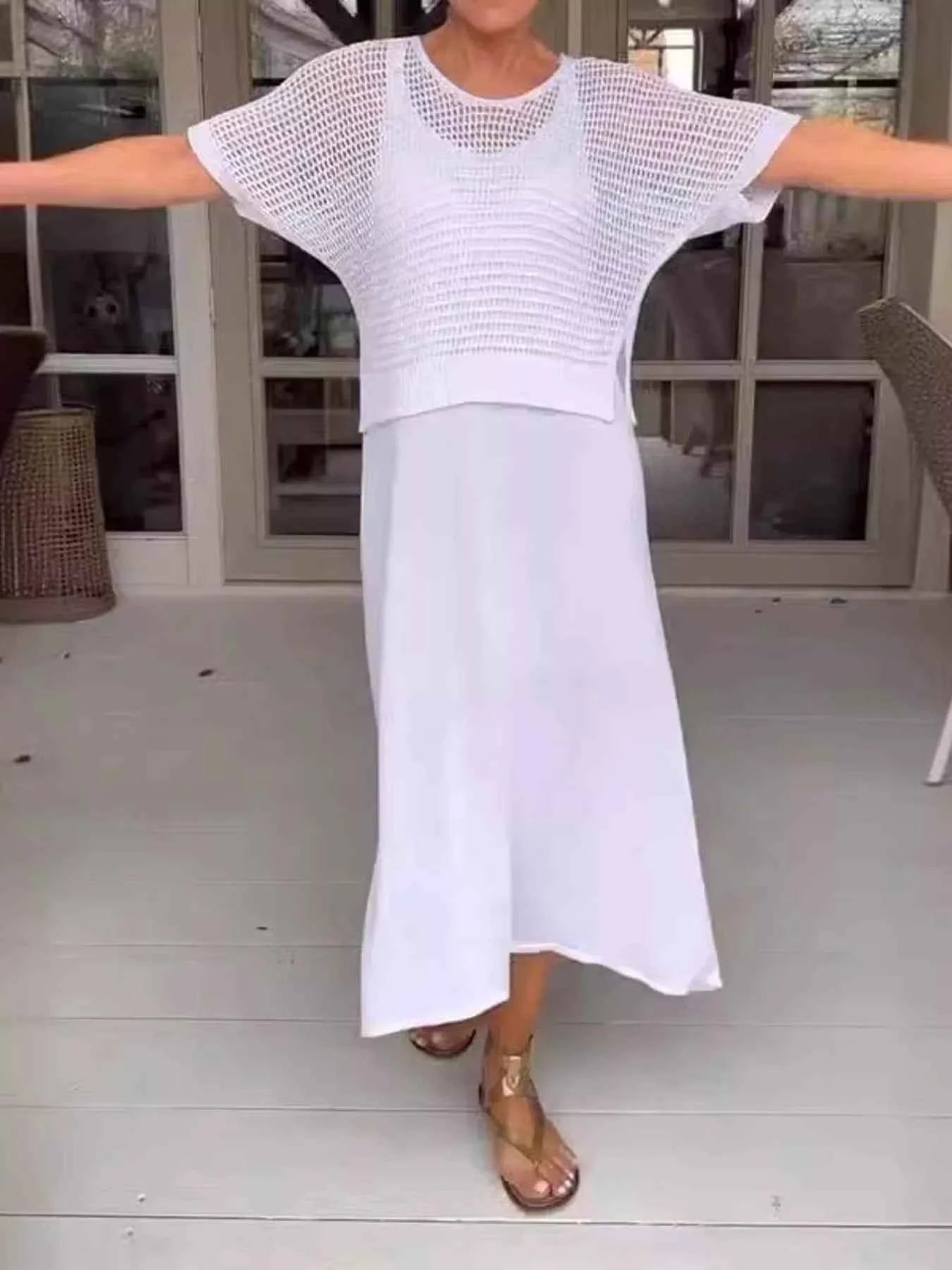 Full Size Openwork Knit Cover Up and Dress Set Plus Size White e39509273d85432e948264b10373f723-Max-Origin