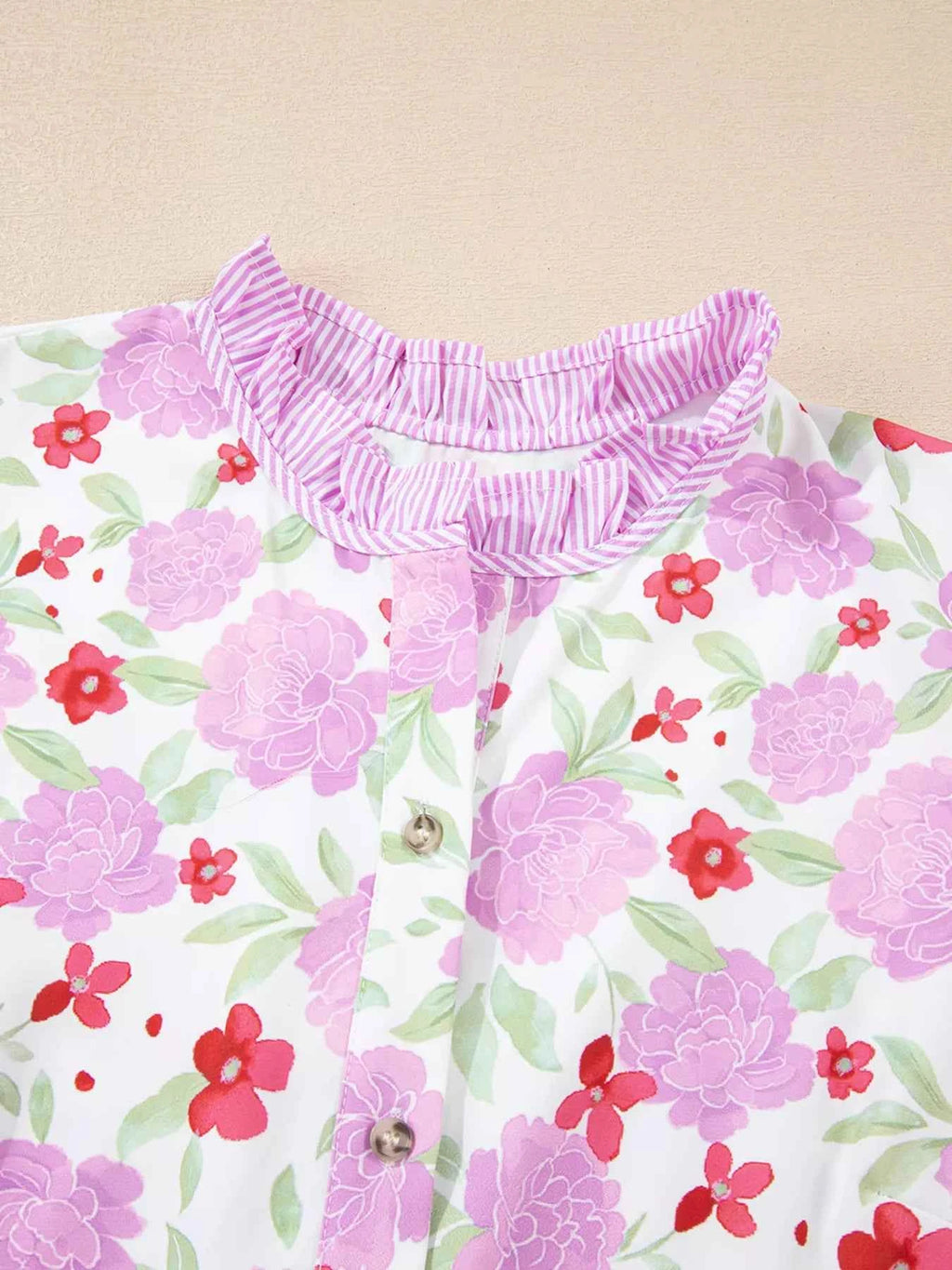 Floral Print Striped Trim Frilled Neck 3/4 Sleeve Flared Mini Dress e3a27b87020840edba450d9315a5c373-Max-Origin