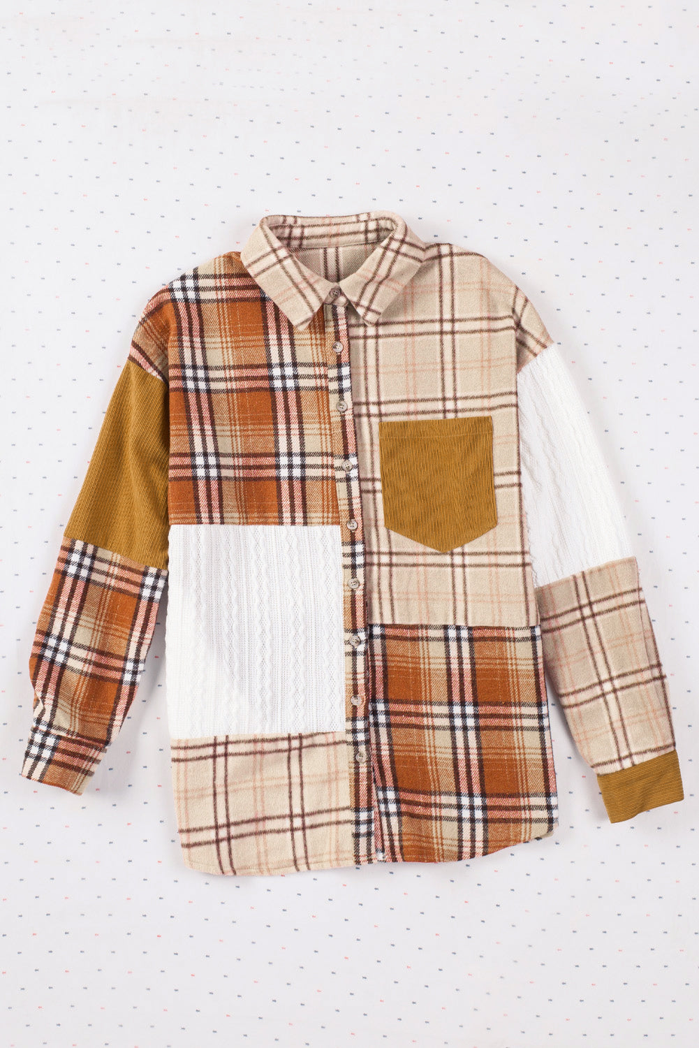 Orange Plaid Color Block Patchwork Pocket Shirt Shacket e3a95cdf0964fd06