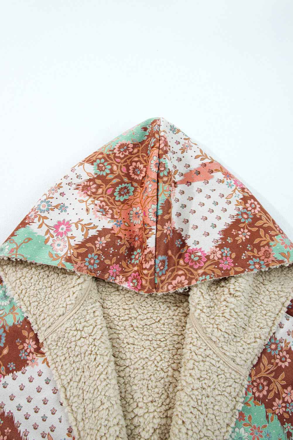 Beige Vintage Paisley Floral Printed Sherpa Lined Hooded Jacket e3bed9612842c2db