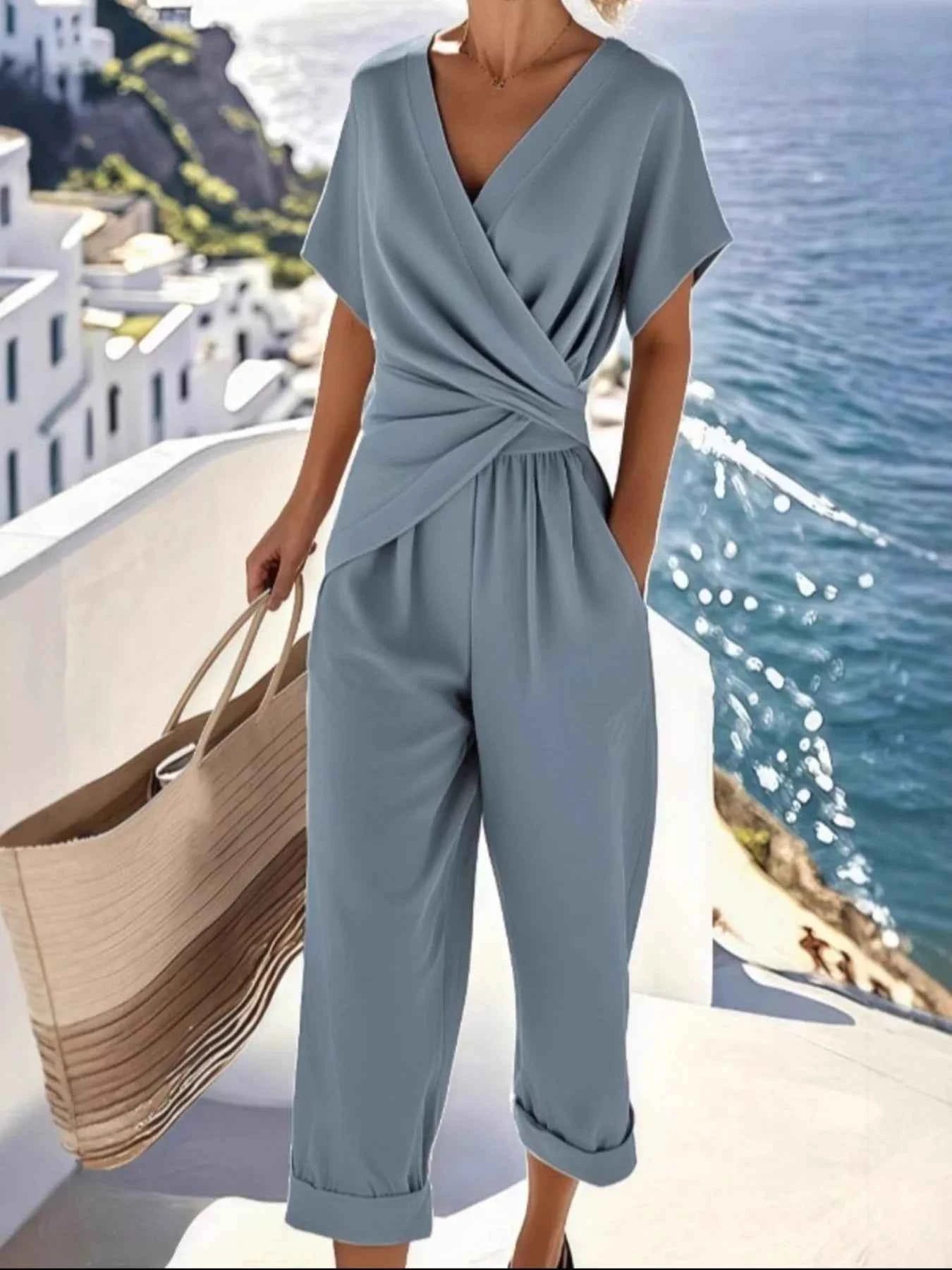 Full Size Surplice Short Sleeve Top and Pants Set Plus Size Blue e3d78d85-2886-47e9-acec-f6fd8d1da4fc-Max-Origin