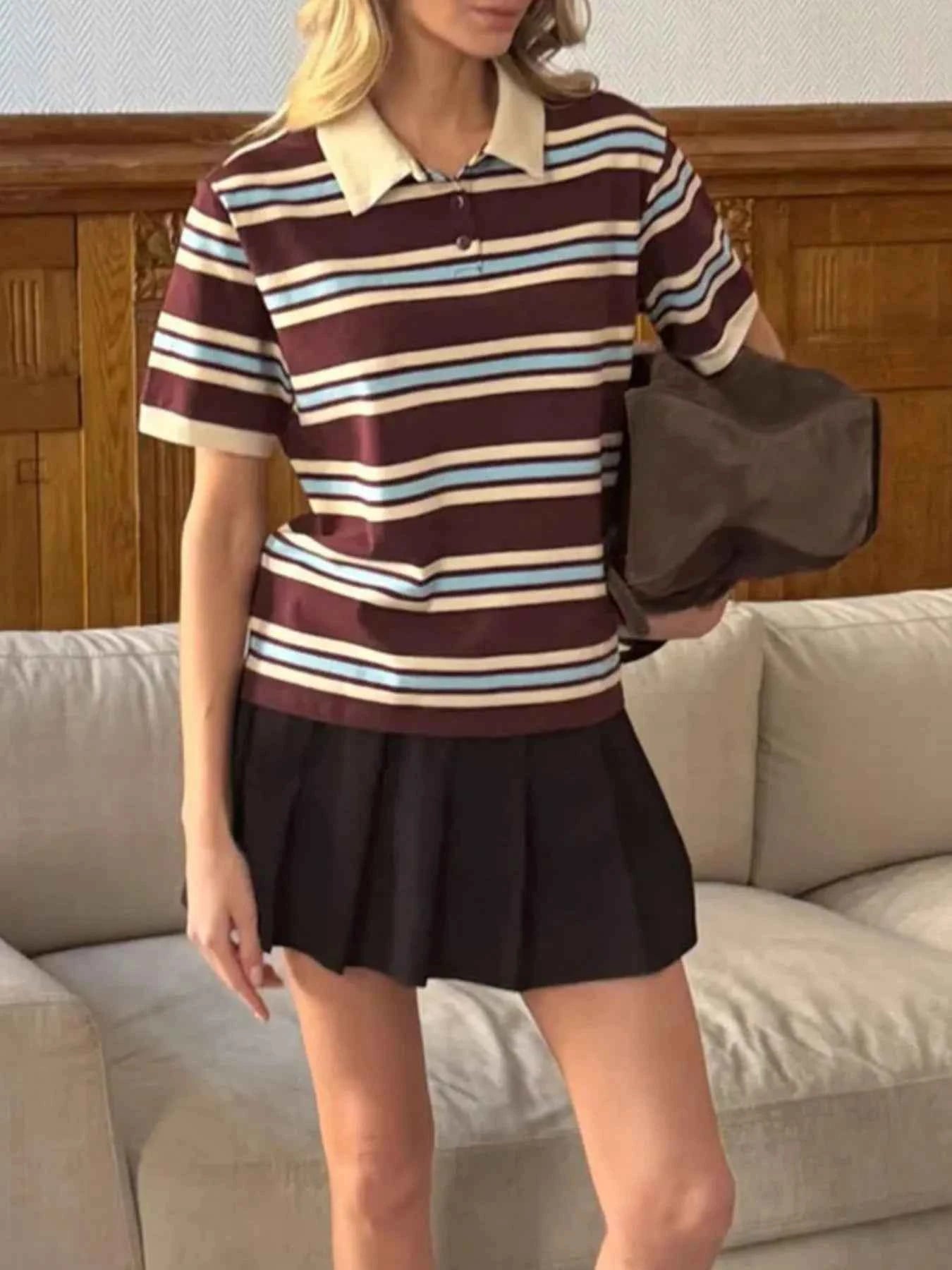 Striped Polo T-Shirt with Contrast Collar e3f2f5cf-26c5-412d-aaf1-0699af38a530-Max-Origin