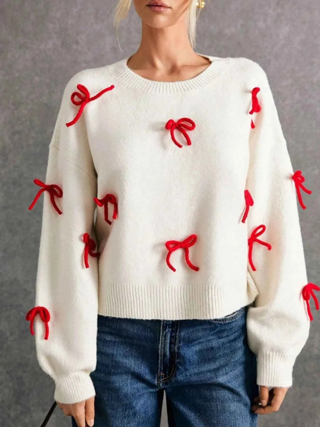 Bow Contrast Round Neck Long Sleeve Sweater e3ff51d9-2fbf-45b0-917e-c900563f2364-Max-Origin