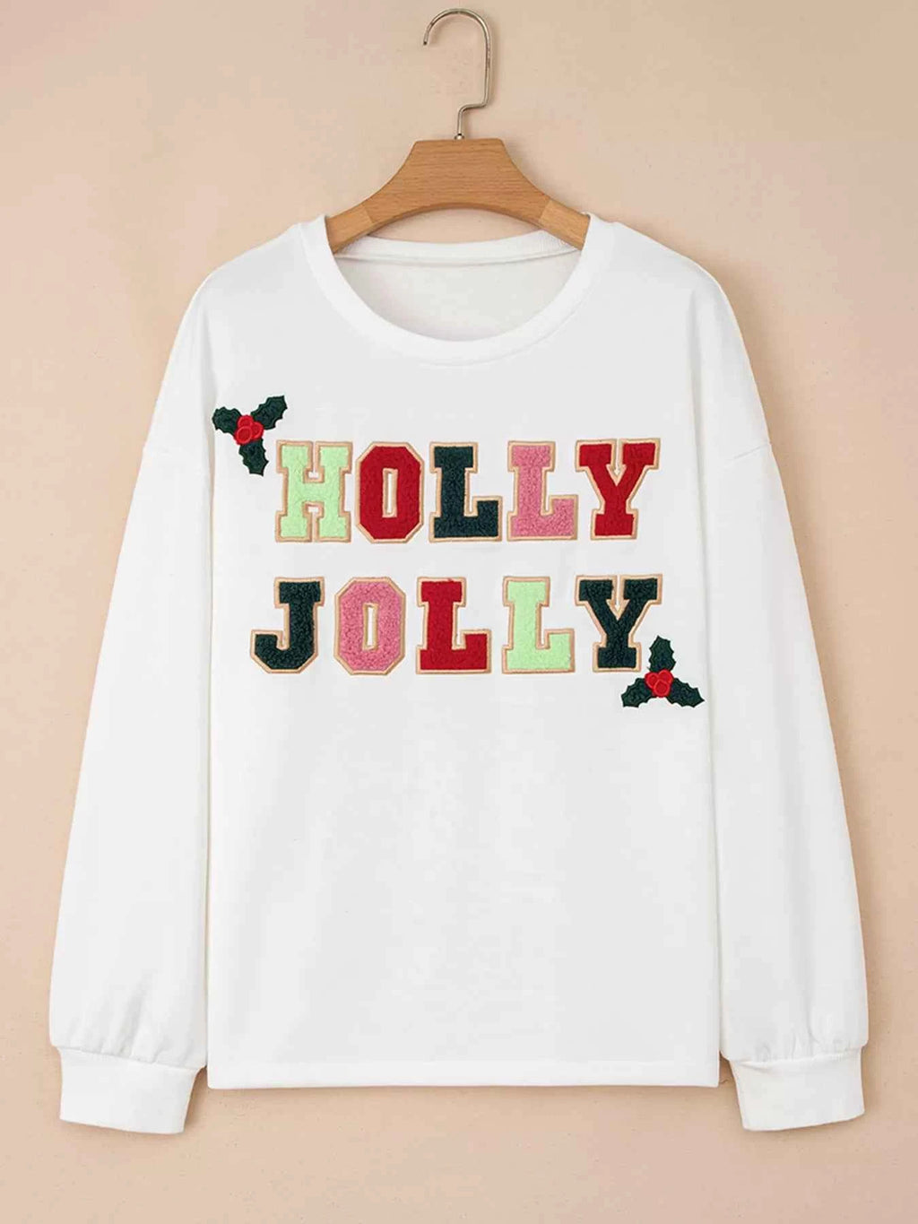HOLLY JOLLY Embroidered Round Neck Sweatshirt e4052eff6ae84893b33cafeb04009575-Max-Origin