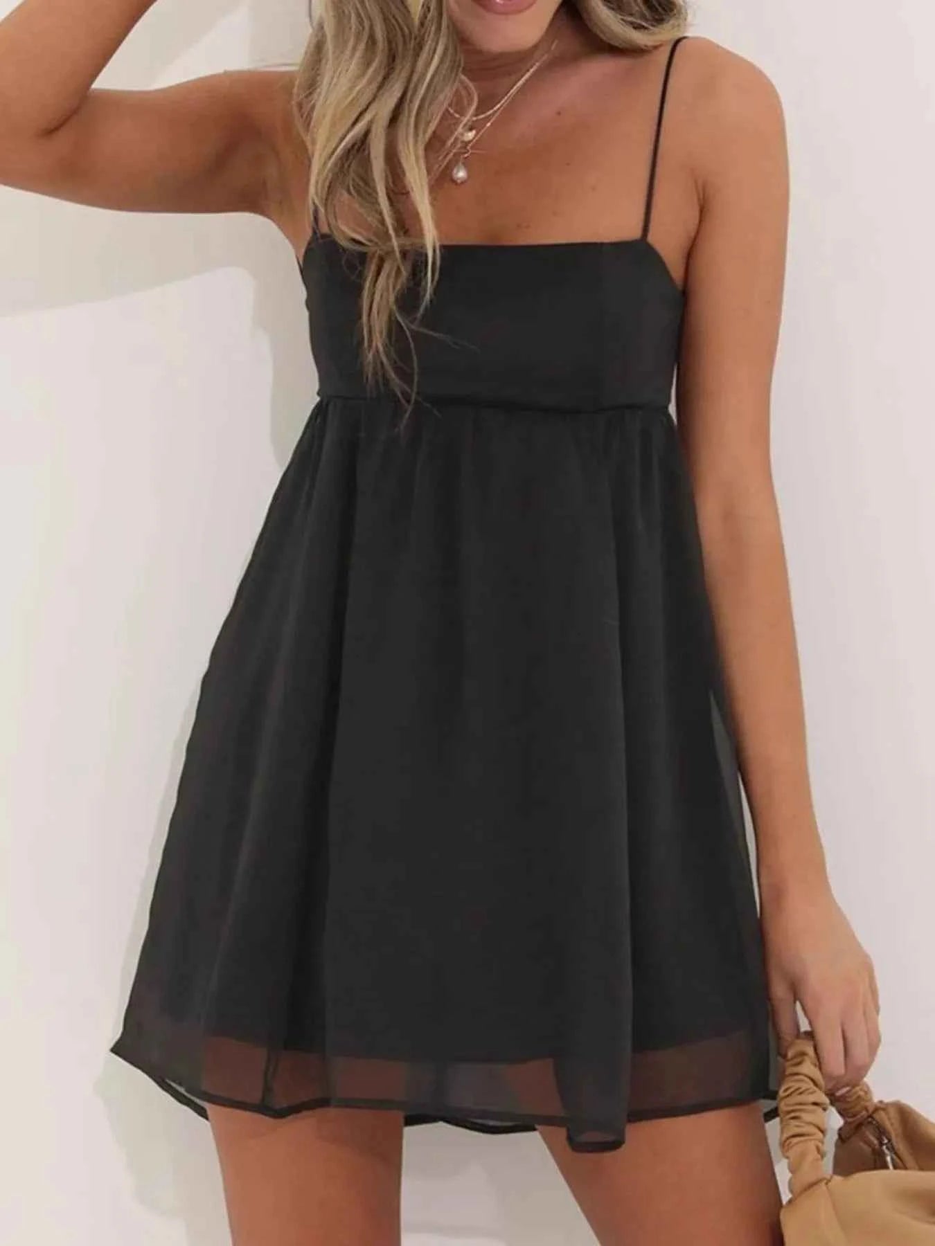 Tie Back Spaghetti Strap Mini Dress Black e41c8ea5-b8bd-4bd3-b3da-c72bbcd487ae-Max-Origin