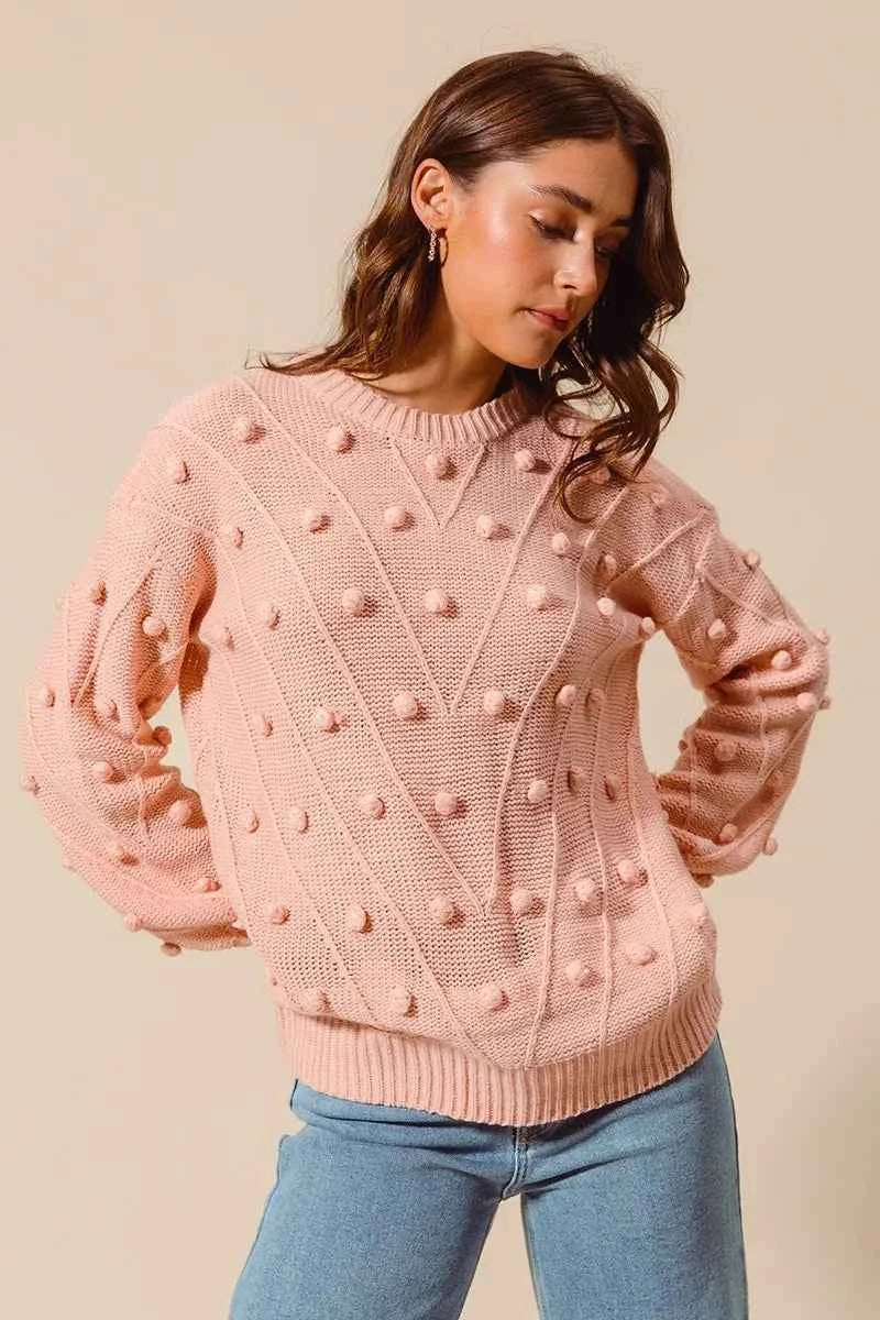 SO ME Pom Pom Textured Knit Sweater Top e442b5d25512405891c47ddda1a56701-Max-Origin