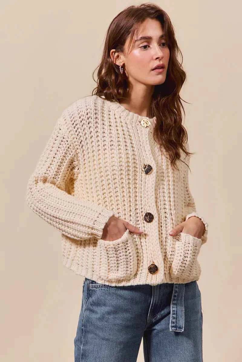 SO ME Metal Button Long Sleeve Chunky Sweater Cardigan e44aae5f71fb4a16b844d7e8e75dafac-Max-Origin
