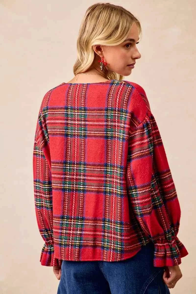 BiBi Christmas Plaid V-Neck Flounce Sleeve Jacket e4626f43fc4148988ba0dd29f2c9183f-Max-Origin