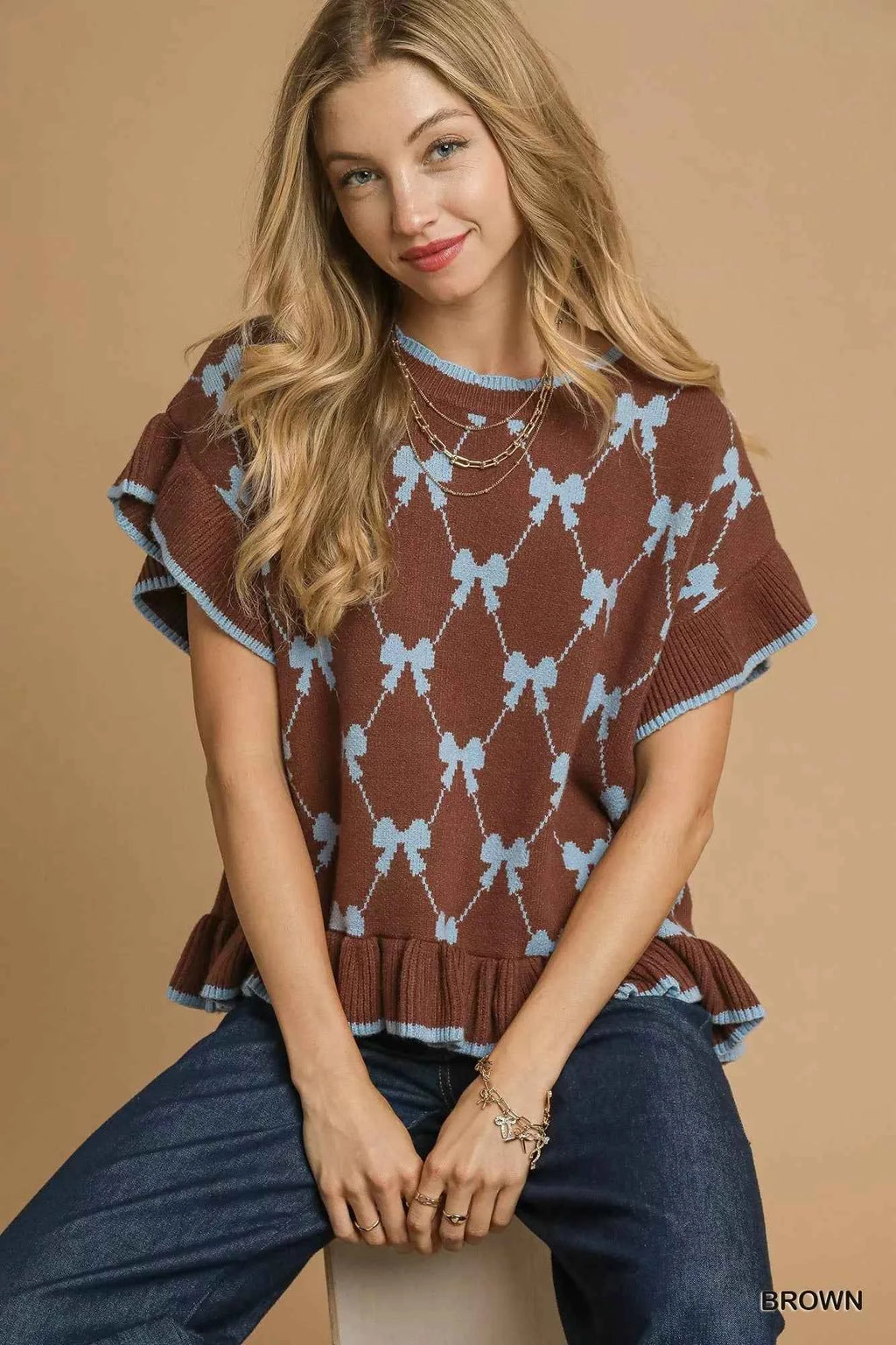 Umgee Bow Knit Ruffle Sleeve Sweater e48e0ed5-9d75-42a0-8d0c-f238afc3574d-Max-Origin