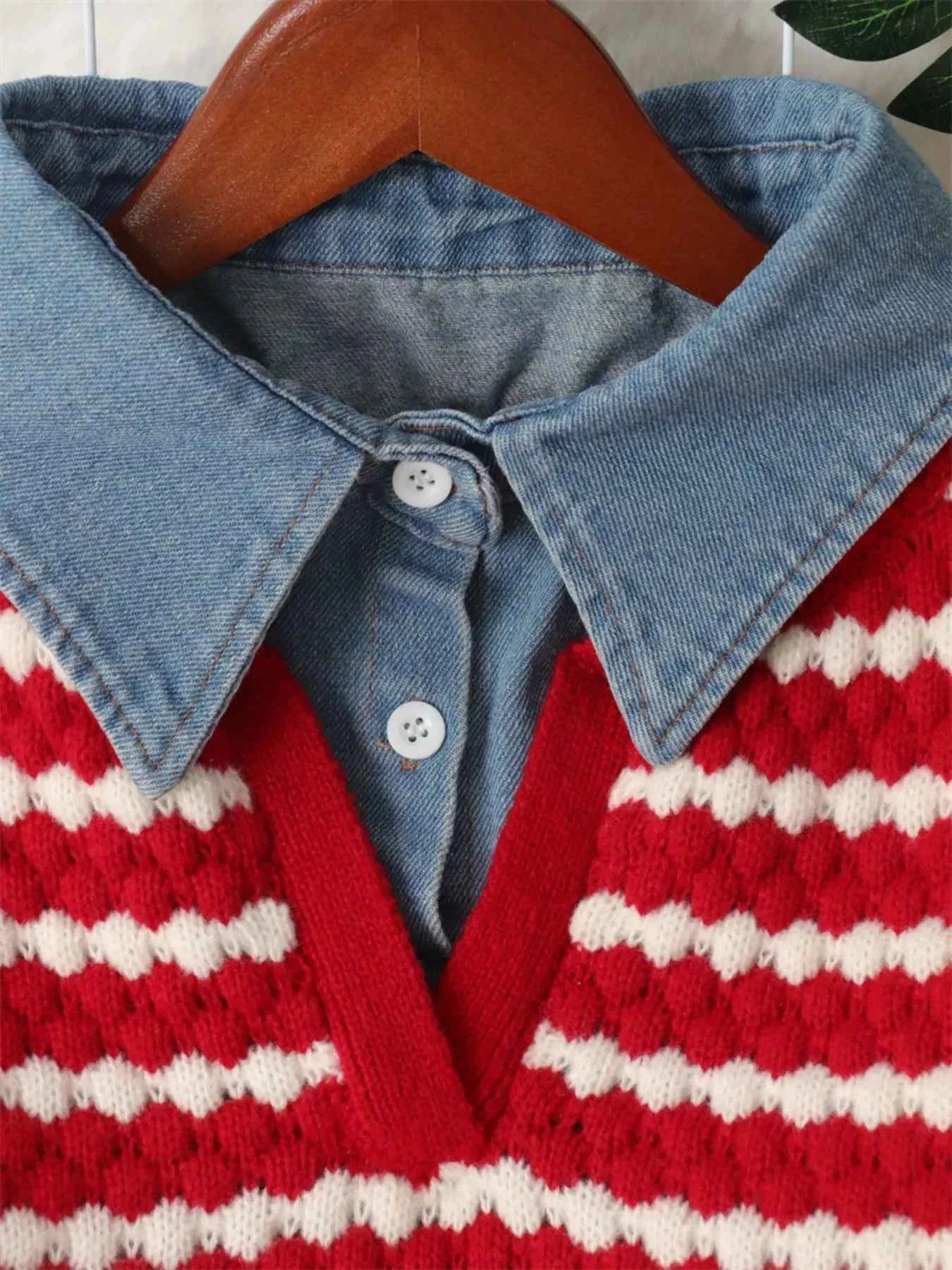 Contrast Striped Sweater with Denim Collar e4a19445-3a18-4a33-8ce4-02f0e5e4a15a-Max-Origin