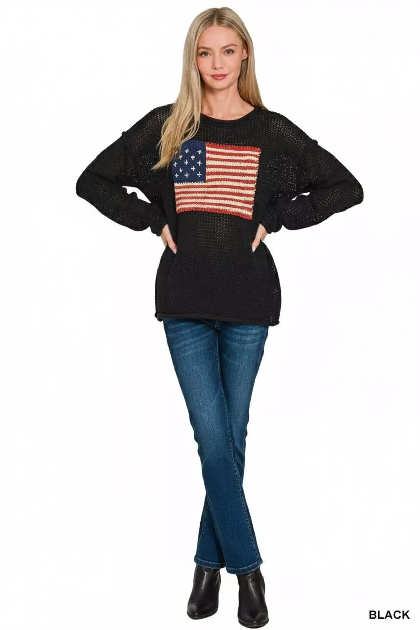 Zenana American Flag Crew Neck Sweater e4a3a40c-a4ca-4554-b61b-1d1e55120d49-Max-Origin