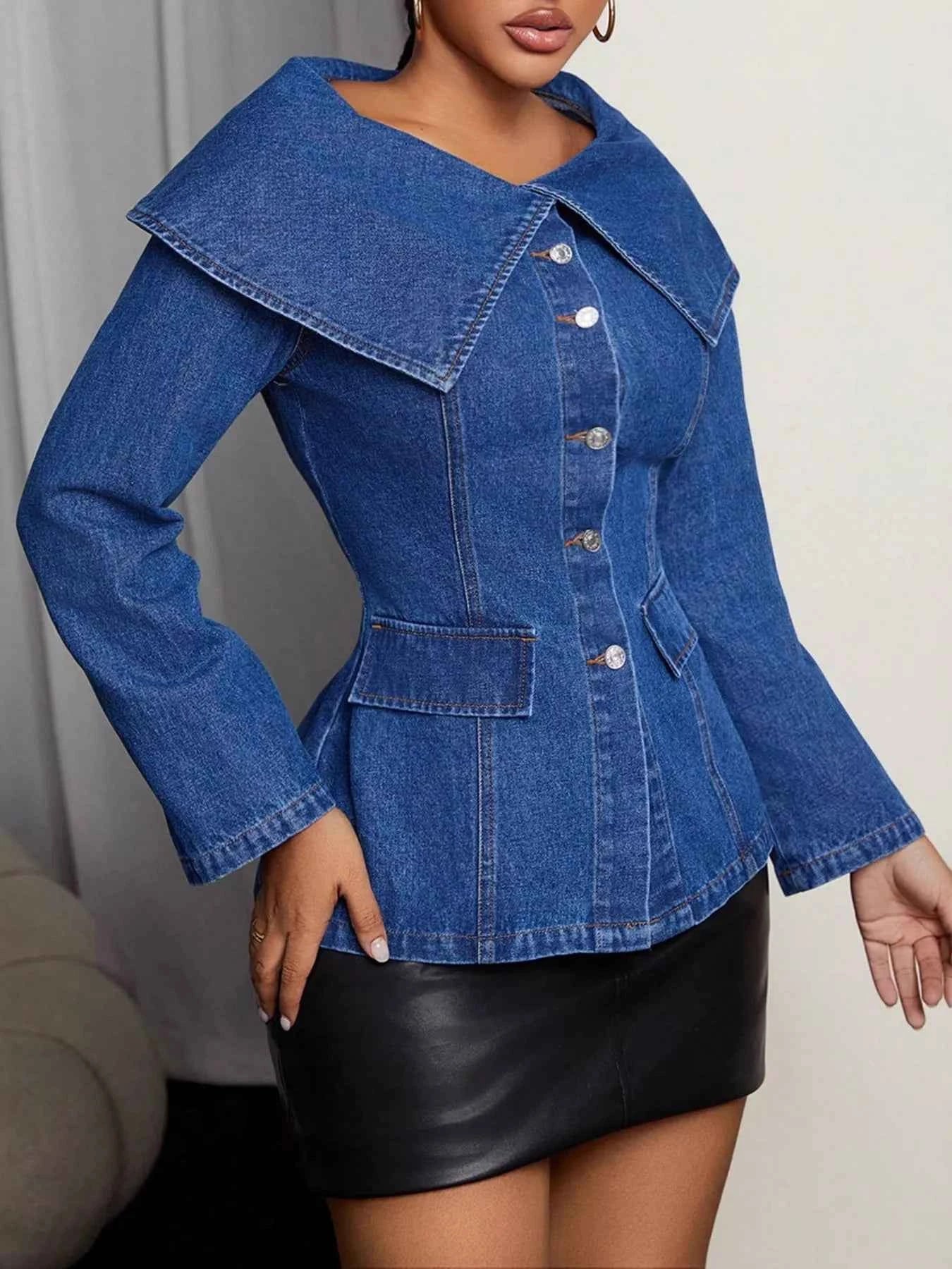 Button-Front Long Sleeve Denim Top e4a47bcc59d9465b95e2f7f63fc535cd-Max-Origin