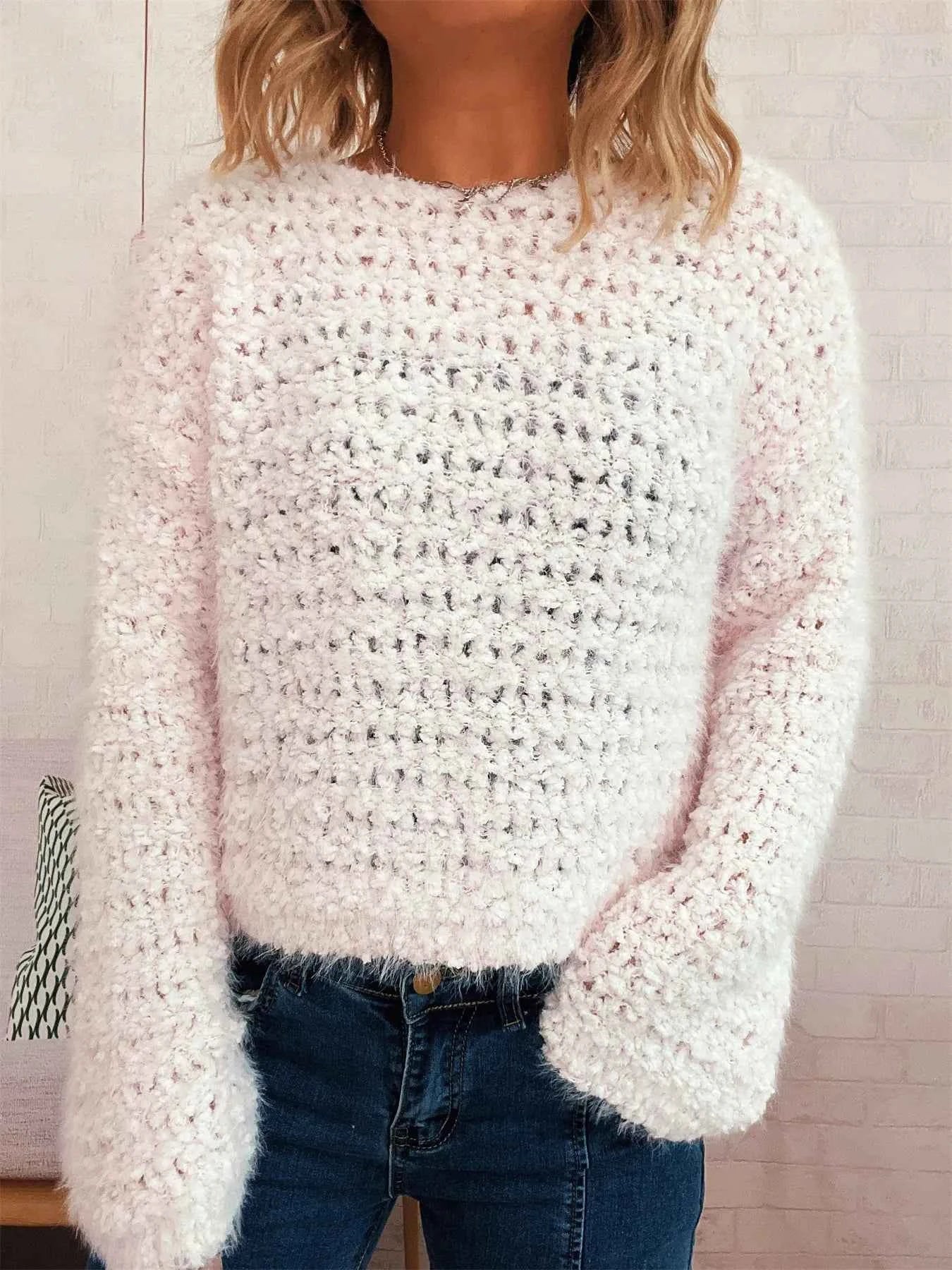 Crochet Round Neck Dropped Shoulder Sweater e4c23a0a8bad414483a0ec90b12f6ed4-Max-Origin