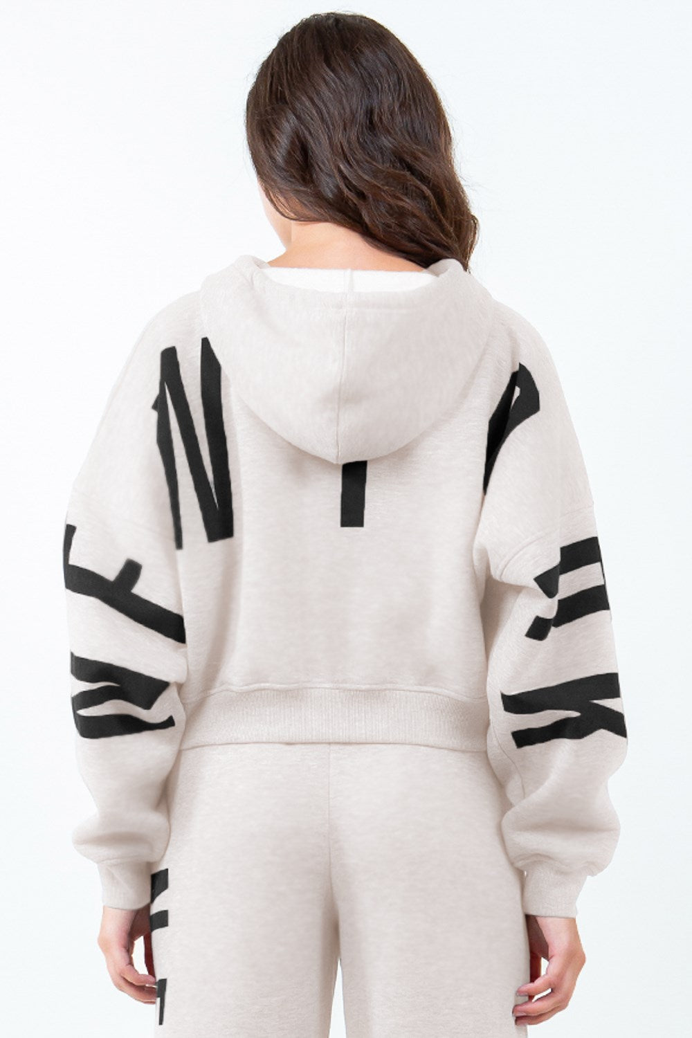 American Bazi Letter Graphic Long Sleeve Drawstring Cropped Hoodie e4e67a6c-6c82-4a0d-b492-67d05b6cc4da-Max