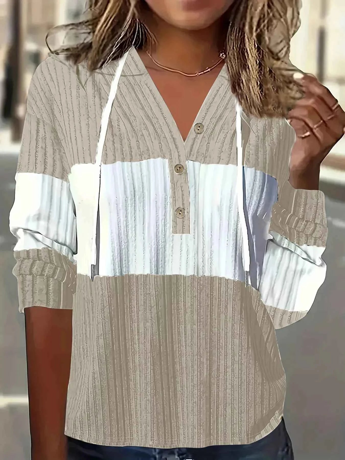 Color Block Drawstring Long Sleeve Hoodie Khaki e4e7bbaa-0baf-4dca-9926-496b7f4b1025-Max-Origin