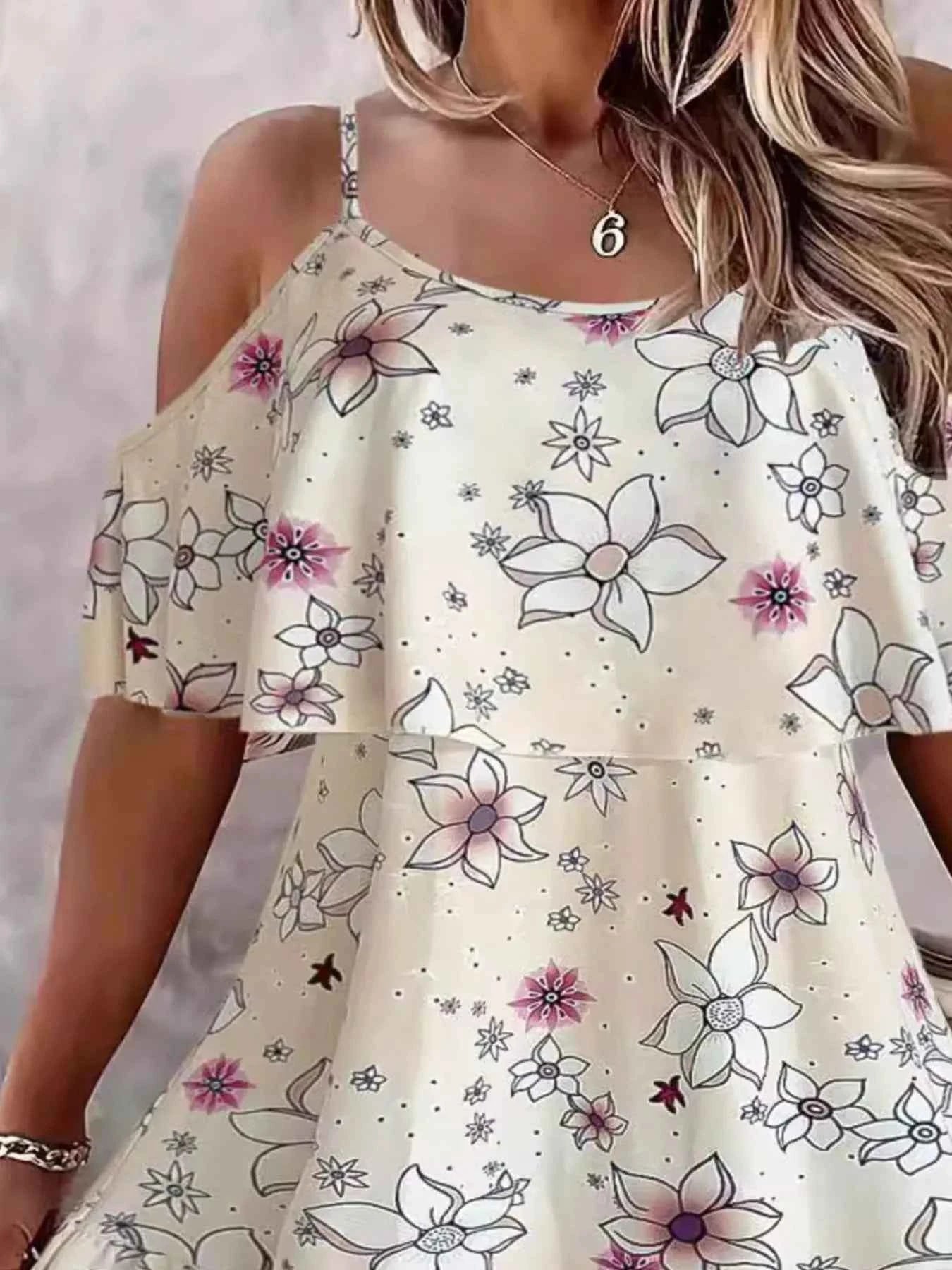 Floral Cold Shoulder Ruffle Mini Dress e4f70ca7a42645ef8fa4c990b039b526-Max-Origin