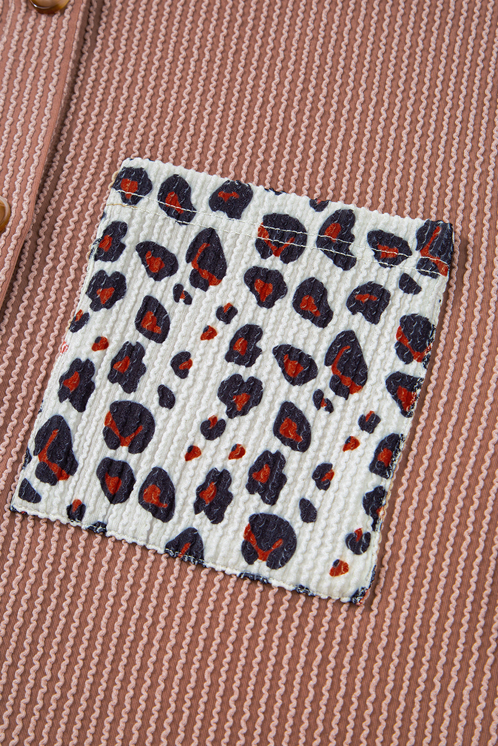 Dark Khaki Leopard Patchwork Twisted Ribbed Casual Shacket e5067a02e4b7f371