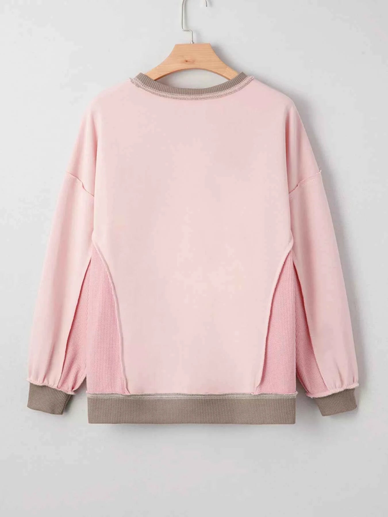 Color Block Mix Texture Waffle Patchwork Oversize Sweatshirt e5154ce46a35427ea061cedd3a16c422-Max-Origin