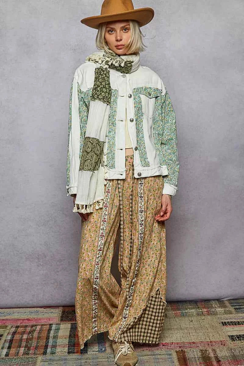 POL Button Down Patchwork Denim Jacket with Floral Print Details e52f5616-ce68-4f22-8414-cb83ab61630e-Max-Origin