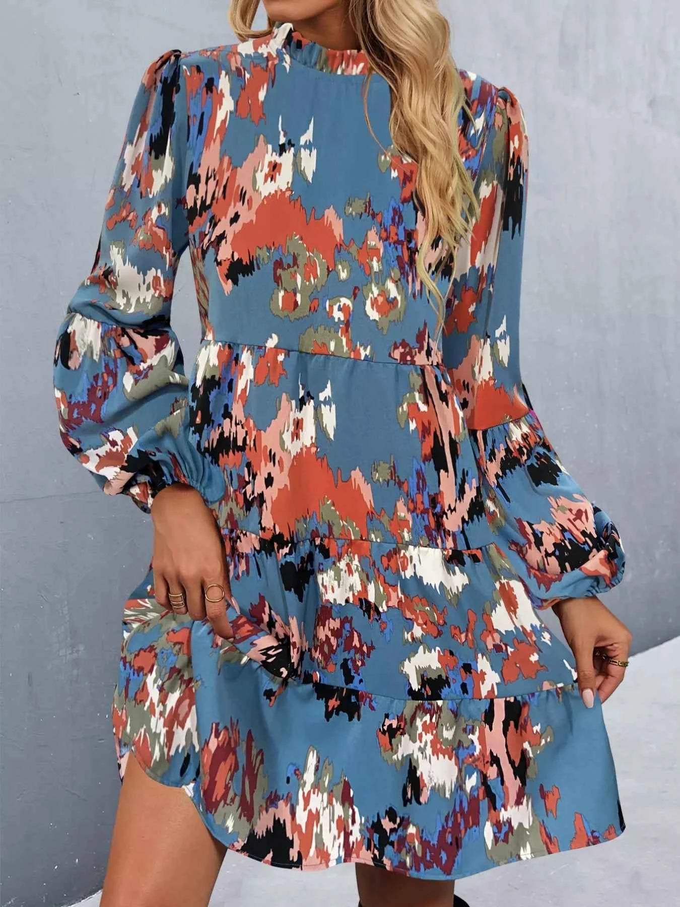 Printed Balloon Sleeve Mini Dress e54112ac-63fb-4559-a5d9-9bc862c237df-Max-Origin
