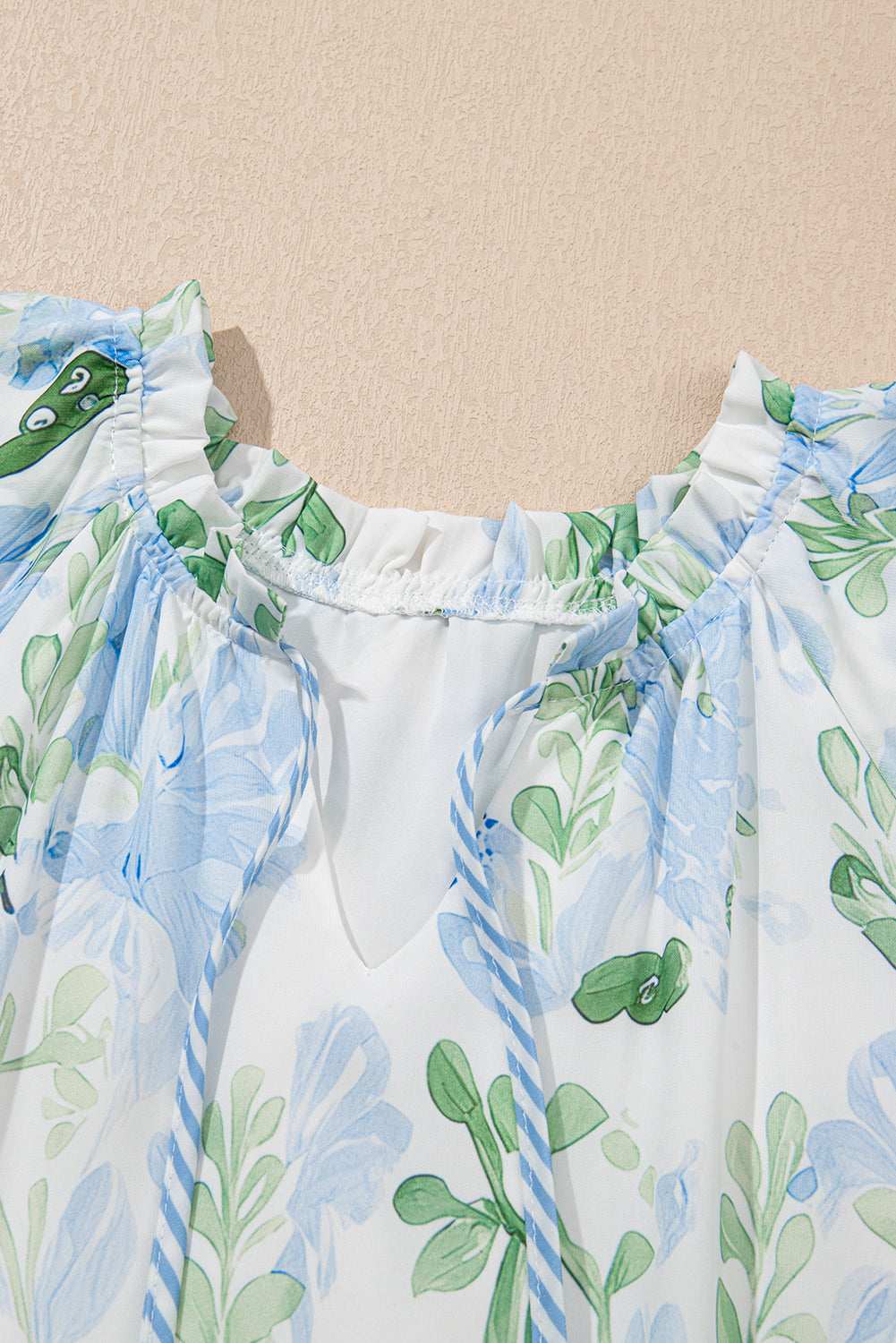 Sky Blue Floral Contrast Edge Ruffle Sleeve Tie Neck Mini Dress e553eebd29f15135-_5