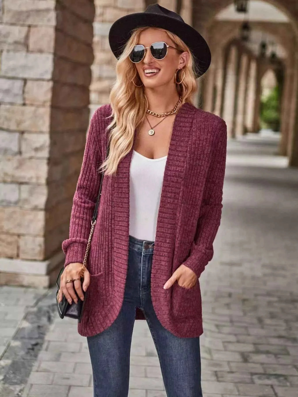 Open Front Ribbed Knit Cardigan e59572f5a0714b2aa61b02ff68ce97b9-Max-Origin