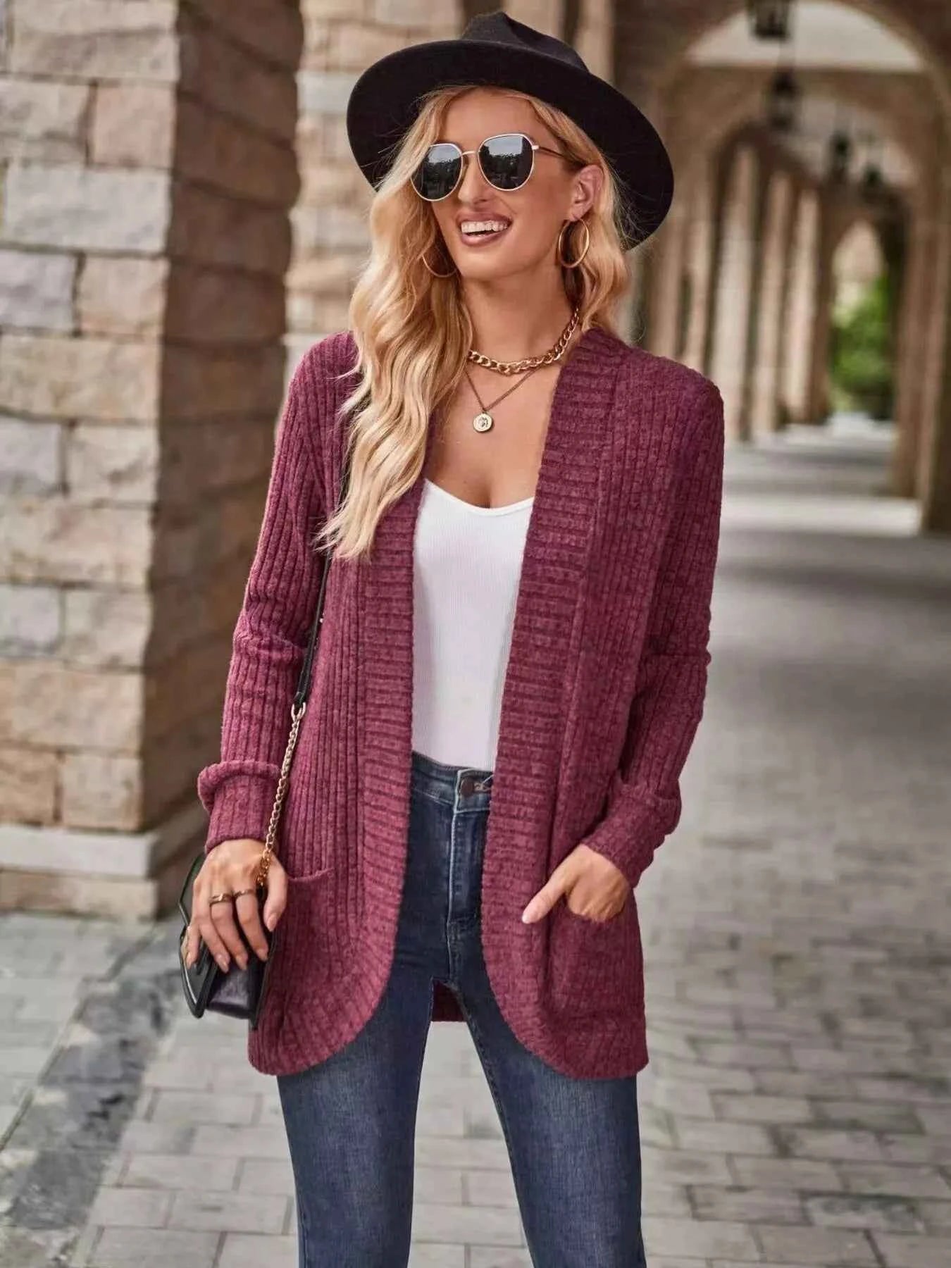 Open Front Ribbed Knit Cardigan e59572f5a0714b2aa61b02ff68ce97b9-Max-Origin