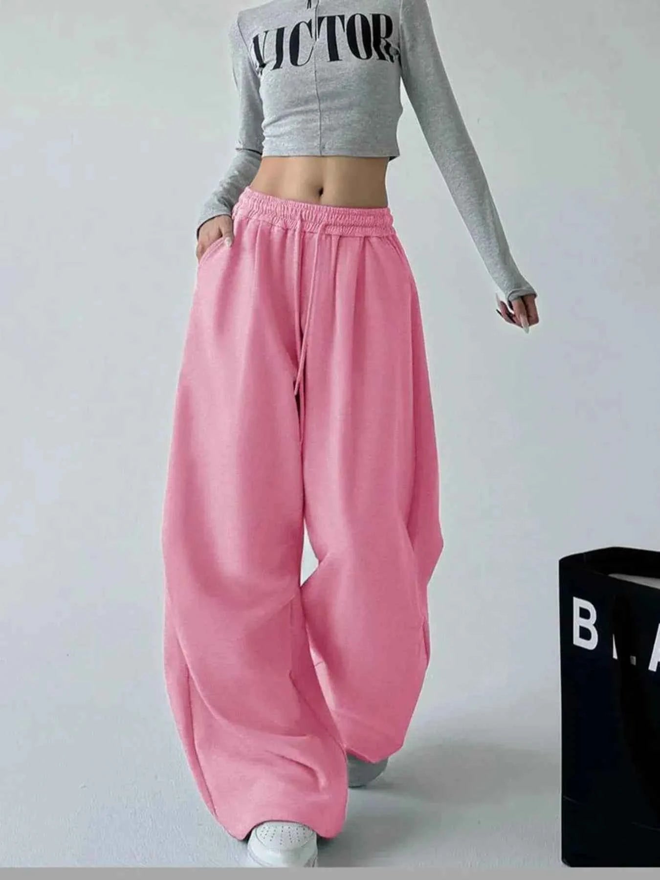 Oversized Wide Leg Drawstring Pants Pink e595a14e0d064a67b134be6ffbd91b34-Max-Origin