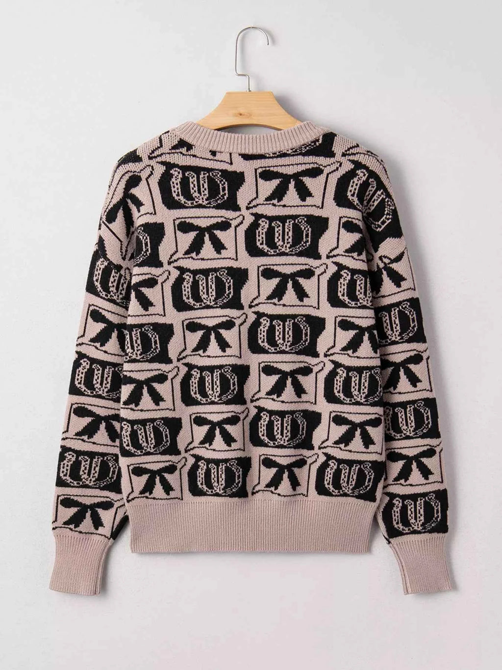 Bows & Horseshoes Pattern Round Neck Sweater e61cf39428e5417a9c43e4a88fd59354-Max-Origin