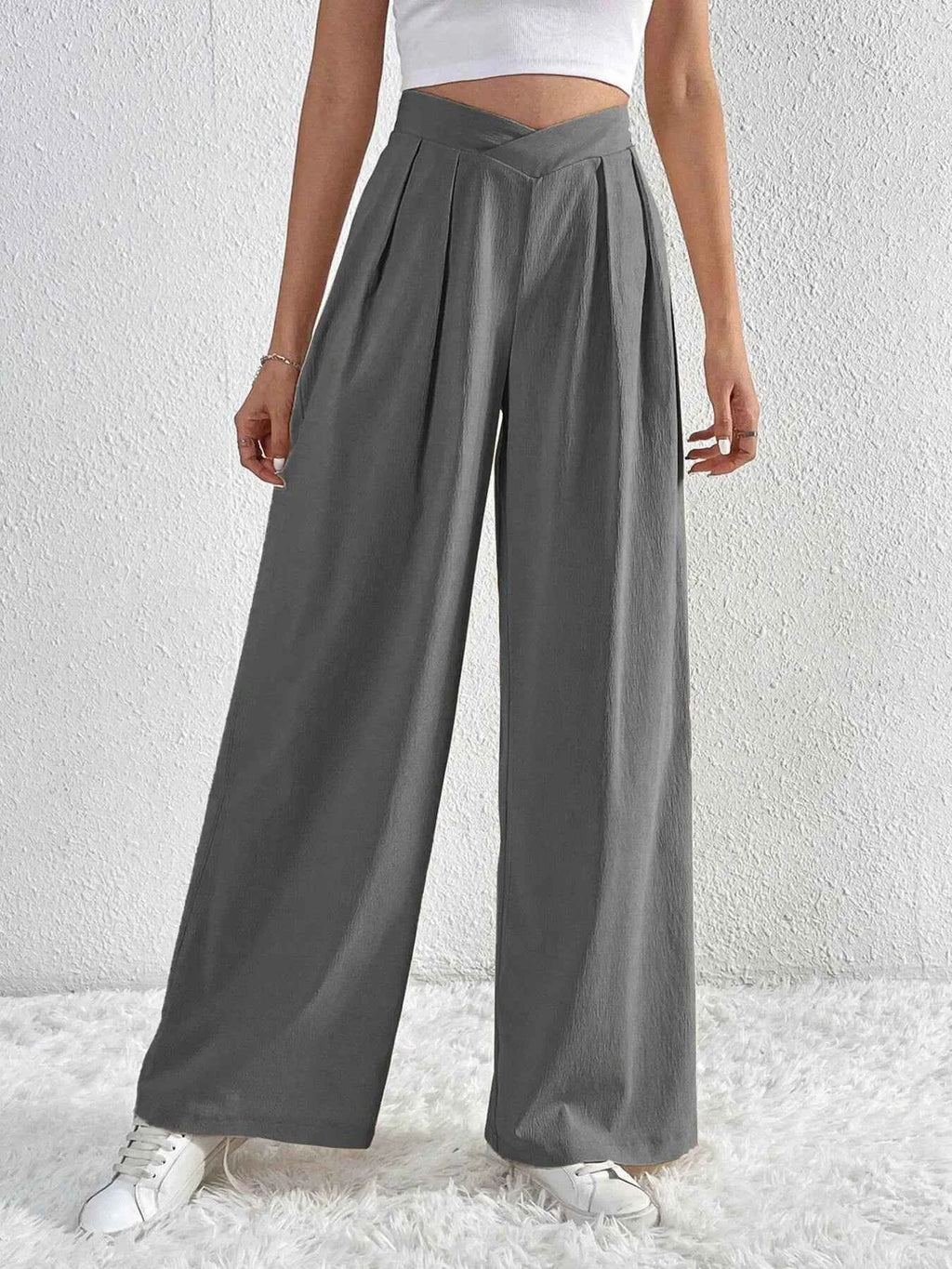 V-Waisted Ruched Front Wide Leg Pants e6532ff0b6f84fd8bf19133a1713bce0-Max-Origin
