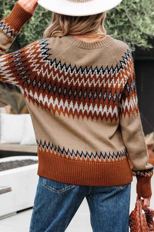 Western Aztec Geometric Colorblock Crewneck Sweate e65928e3-a7ab-49a7-a018-44a02c81147d